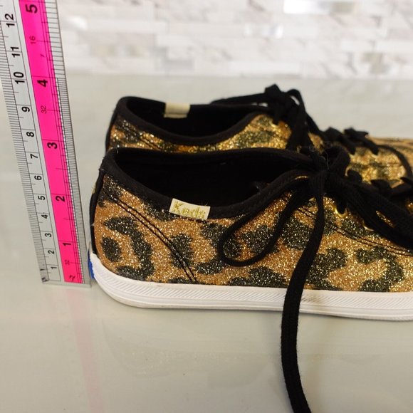 Kate Spade Shoes Girls 3 Sneakers Flat Casual Leopard Sparkle Gold Keds - Picture 6 of 16